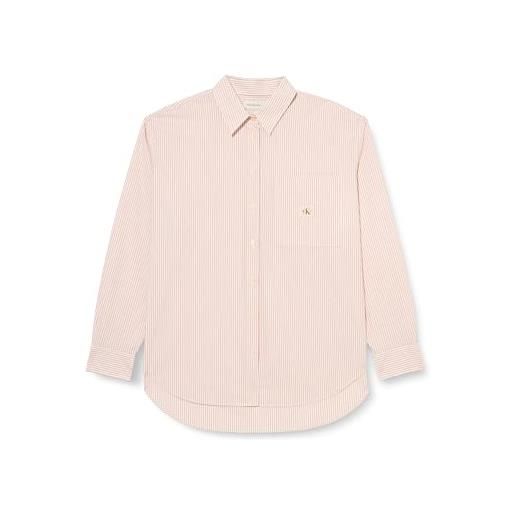 Calvin Klein donna camicia woven label relaxed fit, multicolore (tuscany/white stripe), m