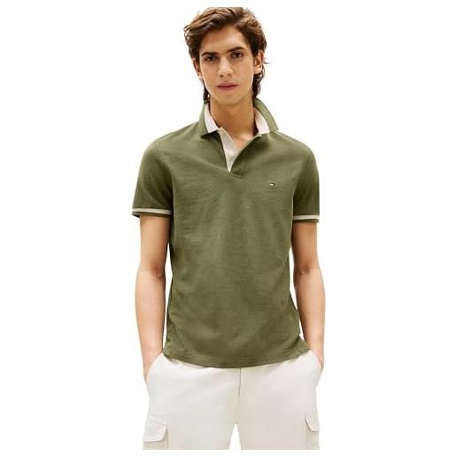Tommy Hilfiger uomo maglietta polo maniche corte contrast collar block regular fit, beige (heathered oatmilk), m