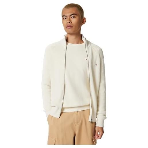 Tommy Hilfiger uomo cardigan giacca in maglia con cerniera rib zip through cotone, bianco (ivory), s