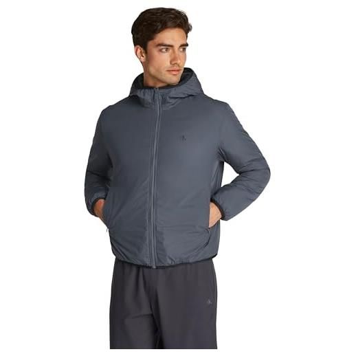 Calvin Klein uomo giacca a vento hi-neck con cappuccio, grigio (ebony), m