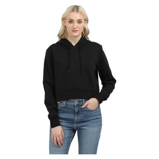 Calvin Klein donna felpa con cappuccio logo elastic hoodie corta, nero (ck black), xl