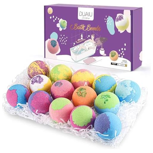 DUAIU bombe da bagno, DUAIU bombe da bagno profumate per bambini, 14 x da bagno set regalo con olio essenziale per donna, la festa della mamma, san valentino