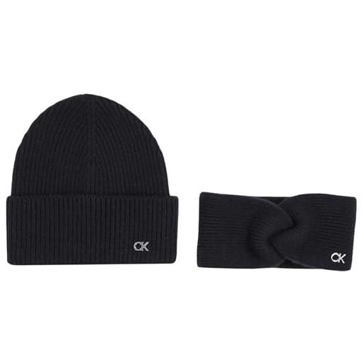 Calvin Klein donna set regalo ck metal beanie & headband berretto in maglia e fascia, nero (ck black), taglia unica