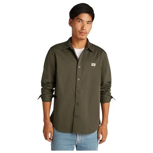 Calvin Klein uomo camicia woven label relaxed fit, verde (tarmac), s