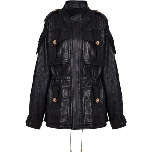 Balmain parka in pelle con cuciture - nero