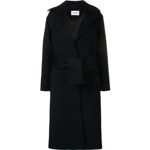 Self-Portrait cappotto con cintura - blu