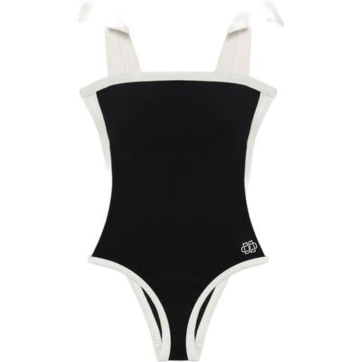 Simkhai costume intero con design color-block e spalline annodate - nero