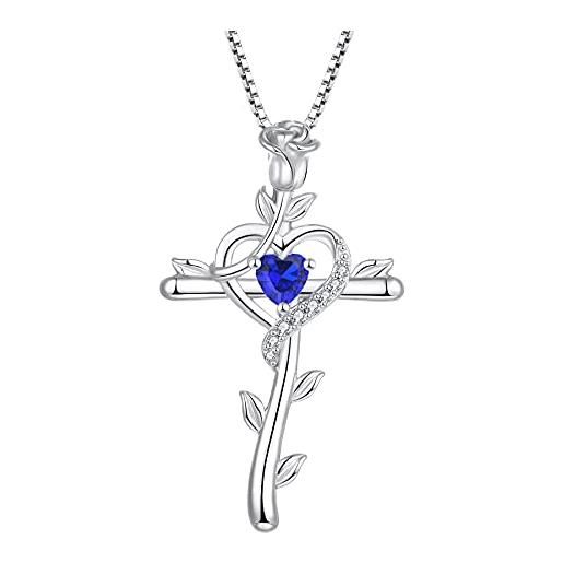 Starchenie Collana Croce Donna In Argento 925 Con Zircone – Ciondolo A Cuore Rosa Eterno, Gioiello Per Mamme