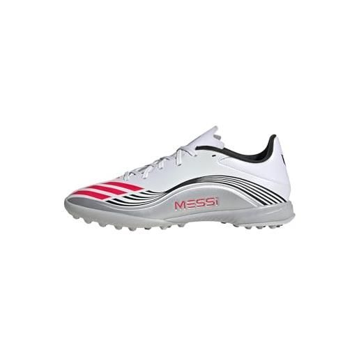 adidas f50 messi league turf football boots, scarpe da calcio unisex-adulto, cloud white/lucid red/silver metallic, 46 2/3 eu