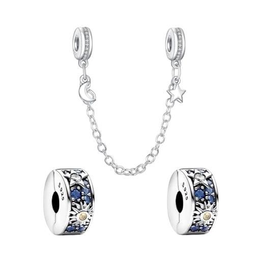 Set 2 Bracciali Argento Con Stelle E Perline - Bracciale Donna Regolabile, Gioielli Eleganti E Moderni