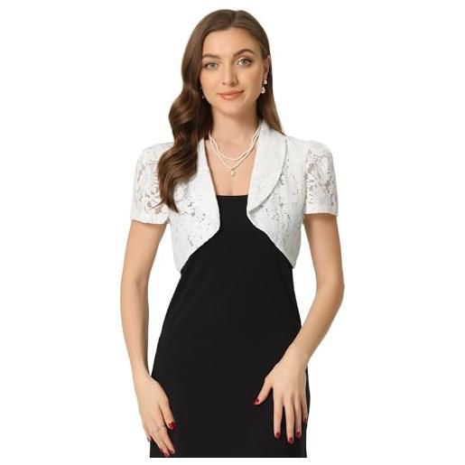 Allegra K donna coprispalle in pizzo floreale per colletto con bavero maniche corte elegante cardigan bolero bianca m