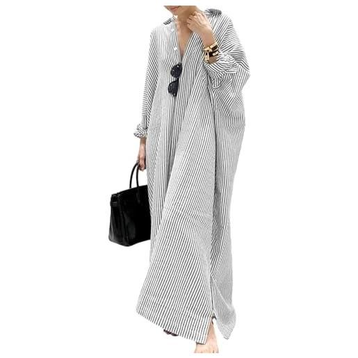 EFOFEI donna vestito allentato sovradimensionato da terra in cotone lino camicia abito kaftan lungo allentato grigio s