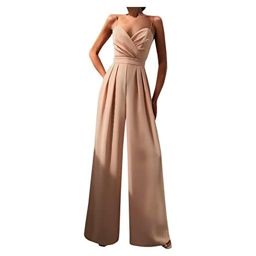 Generic jumpsuit donna elegante da sera jumpsuit tutina tute larghe a gamba larga tuta lunga abito senza maniche jumpsuit retro pantaloni larghi jumpsuit cocktail overall cerimonia con maniche corte