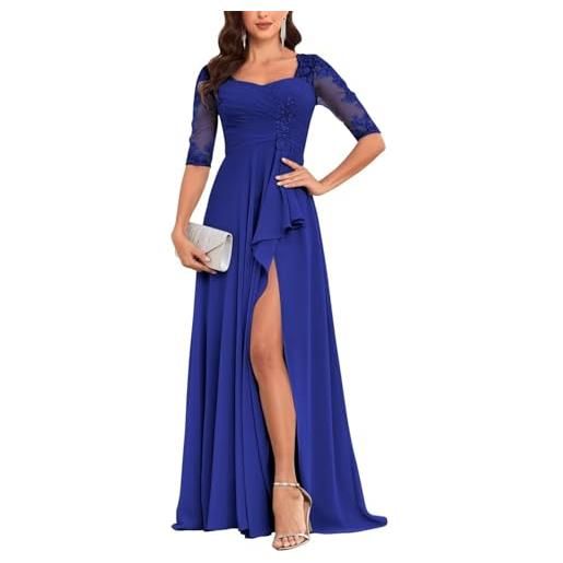 HPPEE abito da sera formale lungo in chiffon con fessura in pizzo per la madre della sposa, blu reale, 54 più
