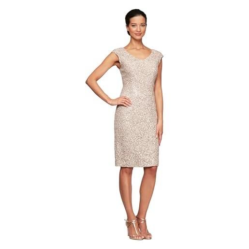 Alex Evenings short shift knee length v neck dress (petite & regular) vestito per occasioni speciali, champagne avorio, 44 donna