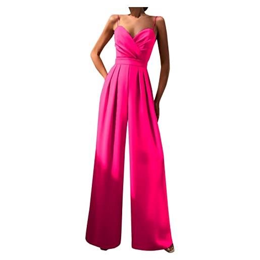 Generic jumpsuit donna elegante da sera jumpsuit tutina tute larghe a gamba larga tuta lunga abito senza maniche jumpsuit retro pantaloni larghi jumpsuit cocktail overall cerimonia con maniche corte