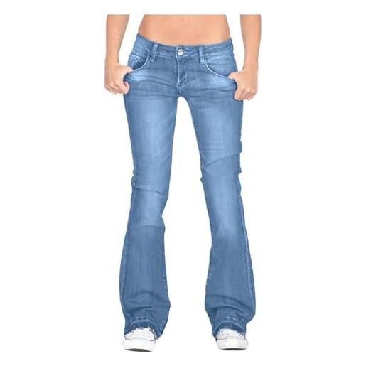OBiQuzz pantaloni a zampa da donna, skinny fit, jeans a zampa, larghi, jeans a vita alta, elasticizzati, jeans flared boyfriend, jeans dritti in denim, blu, m