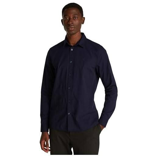 Calvin Klein uomo camicia slim stretch shirt maniche lunghe, blu (night sky), l