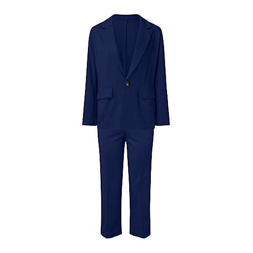 Coo2Sot tailleur pantalone elegante in due pezzi da donna lavoro per ufficio giacca formale con bottoni a maniche lunghe + tailleur pantalone blazer set casual suit tuta elegante cerimonia (dark blue, xl)