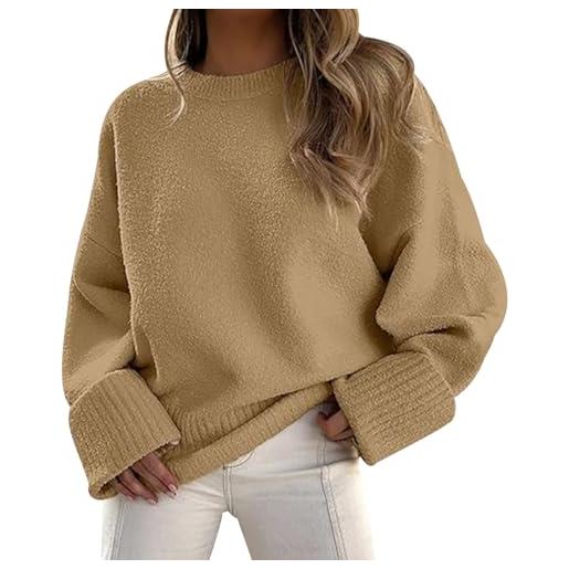 Peuignao maglione donna invernale pullover donna maglioni tricot girocollo oversize donna women sweater primavera invernali eleganti maglione da trecce lavorato a maglia intrecciato donna manica lunga caffè l