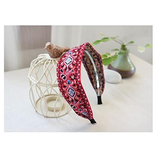 PiurUf fascia per capelli 1 pc donne bohémien etnico ricamato floreale nastro for capelli for capelli for capelli accessori for capelli bella modello etnico largo turbante fascia per capelli donna (size: b