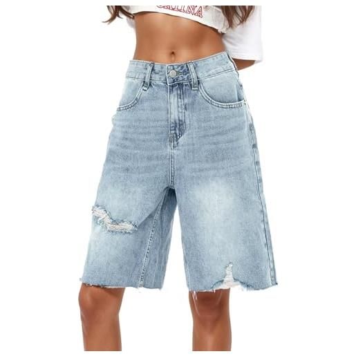 Generic pantaloncini di jeans strappati da donna, casual, larghi, boyfriend, estivi, lunghezza al ginocchio, pantaloncini lunghi con tasche pantaloncini estivi sportivi