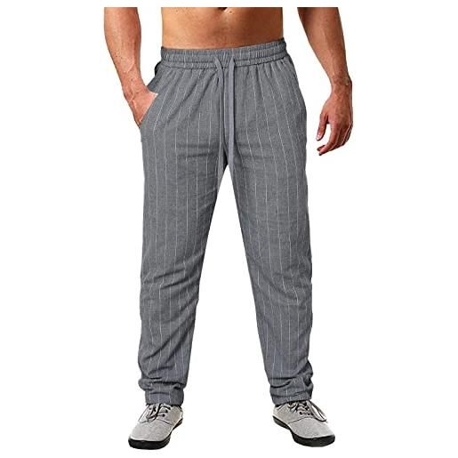 Pantaloni da Uomo in Lino Taglie Forti Pantaloni in Lino di Cotone Larghi con Coulisse in Vita Tinta Unita con Tasche Nero 5XL