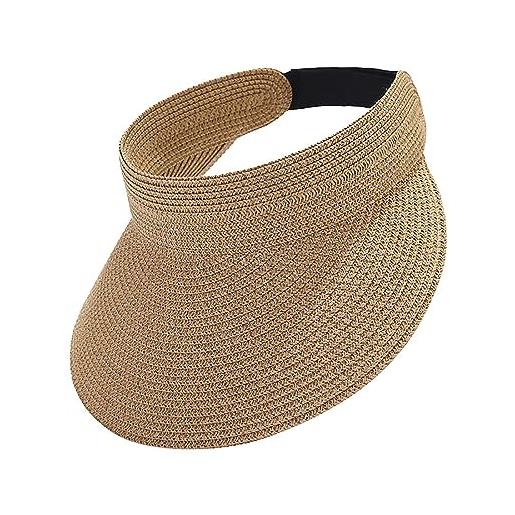 Generic cappello da donna con visiera parasole in paglia per le donne visiere ripiegabili cappelli da spiaggia da donna upf 50+, cachi, m