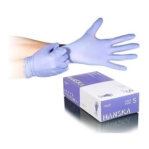 HANSKA 100 guanti monouso nitrile viola - senza polvere - usa e getta- ambidestri - non sterili - base di gomma - adatti per ambiti medici, manipolazione degli alimenti (100, s)