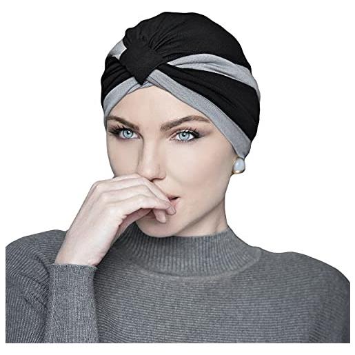 MASUMI amelia - berretto da donna in cotone per perdita di capelli, chemioterapia, copricapo per cancro, con alopecia e chemioterapia, grigio e nero. , taglia unica