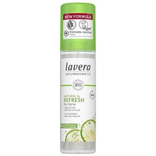 Lavera deo spray natural & refresh - 48h di potere deodorante dalla natura - lime biologico - minerali biologico - vegano - cosmesi naturale - senza sali di alluminio - 75 ml