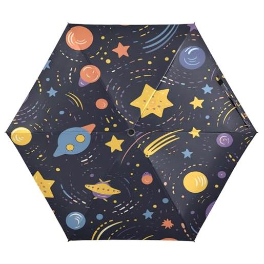 NYYYTTTEU modello carino astronave con stelle ombrello da viaggio piccolo leggero compatto anti-uv protezione solare ombrelli per ragazze
