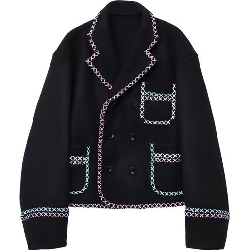 Anrealage cappotto doppiopetto con ricamo - nero