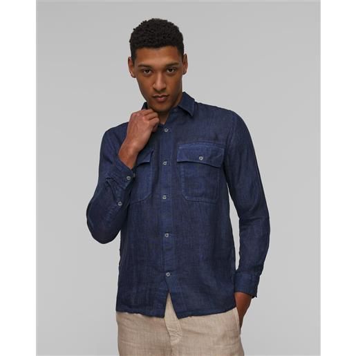 120% Lino camicia a maniche lunghe da uomo 120% Lino blu scuro