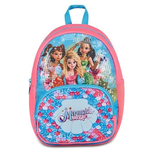 Seven zaino small mermaid magic, turchese fluo, zaino mono scomparto con tasca per borraccia e tasca frontale, capienza 14 litri, per bambina, asilo