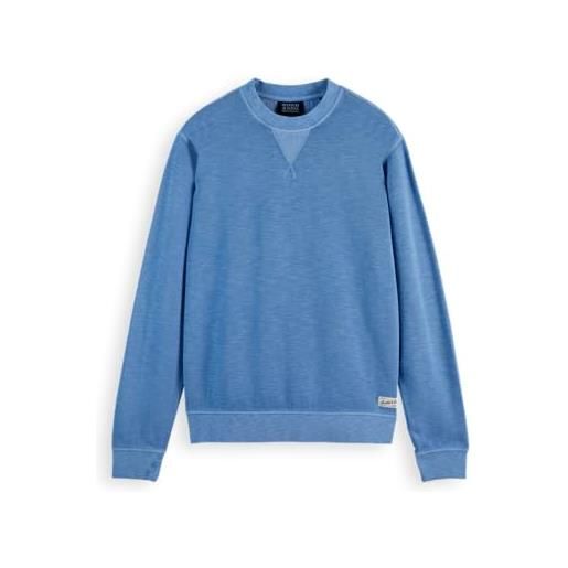 Scotch & Soda garment dye structured crewneck sweatshirt, maglia di tuta, uomo, lake blue, s