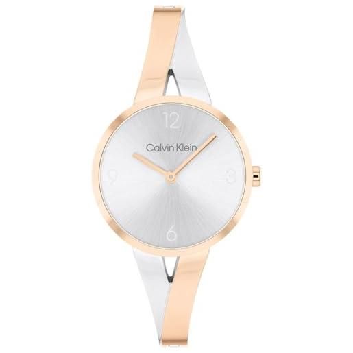 Calvin Klein orologio con movimento al quarzo a due lancette da donna collezione joyful con bracciale rigido in acciaio inossidabile bicolore - 25100028, two-tone