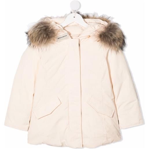 Woolrich Kids piumino con bordo in finta pelliccia - bianco