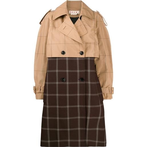 Marni trench bicolore a quadri - marrone
