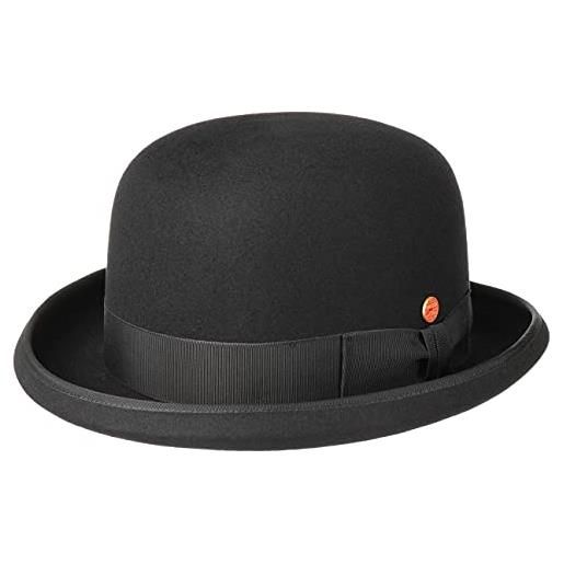 MAYSER viril cappello bombetta donna/uomo - made in the eu da uomo feltro di lana con nastro grosgrain, pistagna autunno/inverno - 59 cm nero