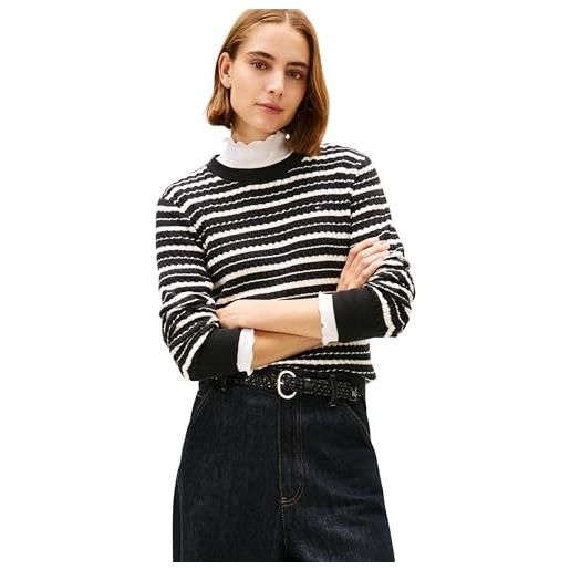 Tommy Hilfiger donna pullover cable fine motivo a trecce, multicolore (dark night navy/ivory silk stp), m