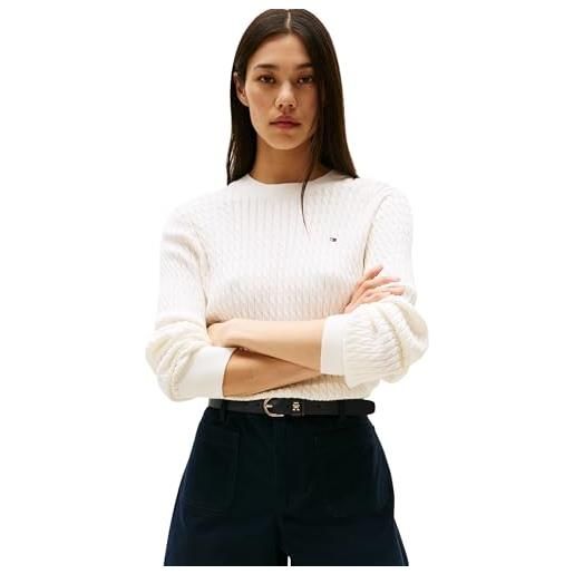 Tommy Hilfiger donna pullover cable fine motivo a trecce, multicolore (dark night navy/ivory silk stp), l