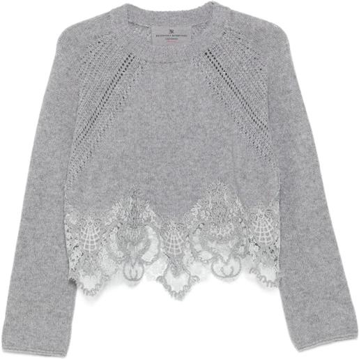 Ermanno Scervino maglione con bordo in pizzo - grigio