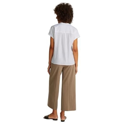 Tommy Hilfiger donna blusa linen collarless maniche corte, bianco (th optic white), 40