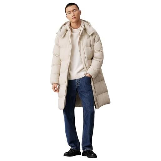 Calvin Klein uomo cappotto essentials long parka con cappuccio, beige (pelican), m