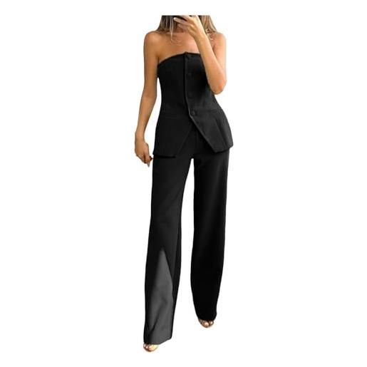 Shownicer Tuta Donna 2 Pezzi - Top Maniche Corte + Pantaloni Larghi Vita Alta - Casual Estivo