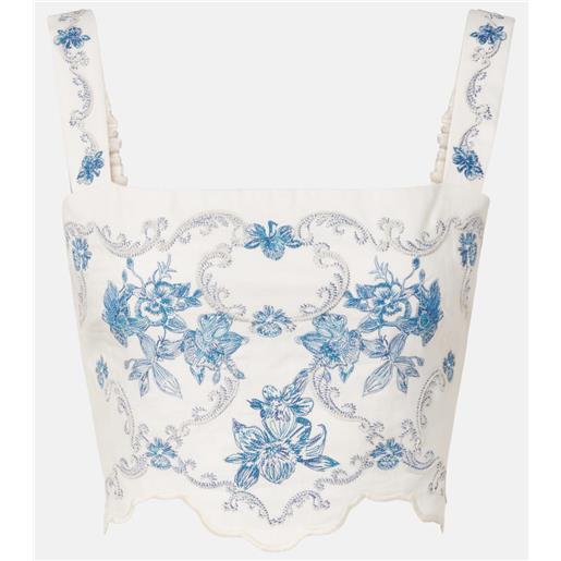 Agua by Agua Bendita top cropped luciana gloriosa in lino con ricamo