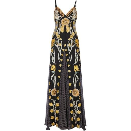 Temperley London abito lungo remi con ricamo a fiori - nero