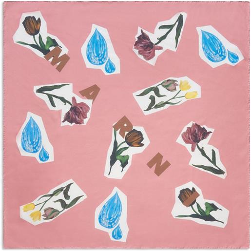 Marni foulard in seta a fiori - cfc33 pink