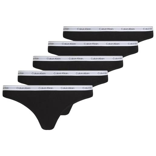 Calvin Klein donna perizomi confezione da 5 thong low-rise cotone elasticizzato, multicolore (black/black/black/black/black), l